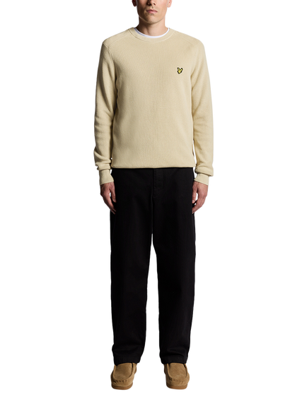 Lyle & Scott Engineered Rib Cotton Blend Crew Neck Jumper - view 2, Grey Taupe