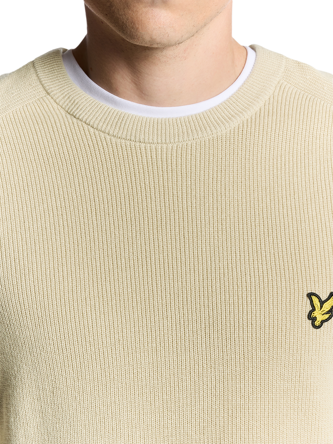 Product image 3 of 6, which shows Lyle & Scott Engineered Rib Cotton Blend Crew Neck Jumper, Grey Taupe, XXL
