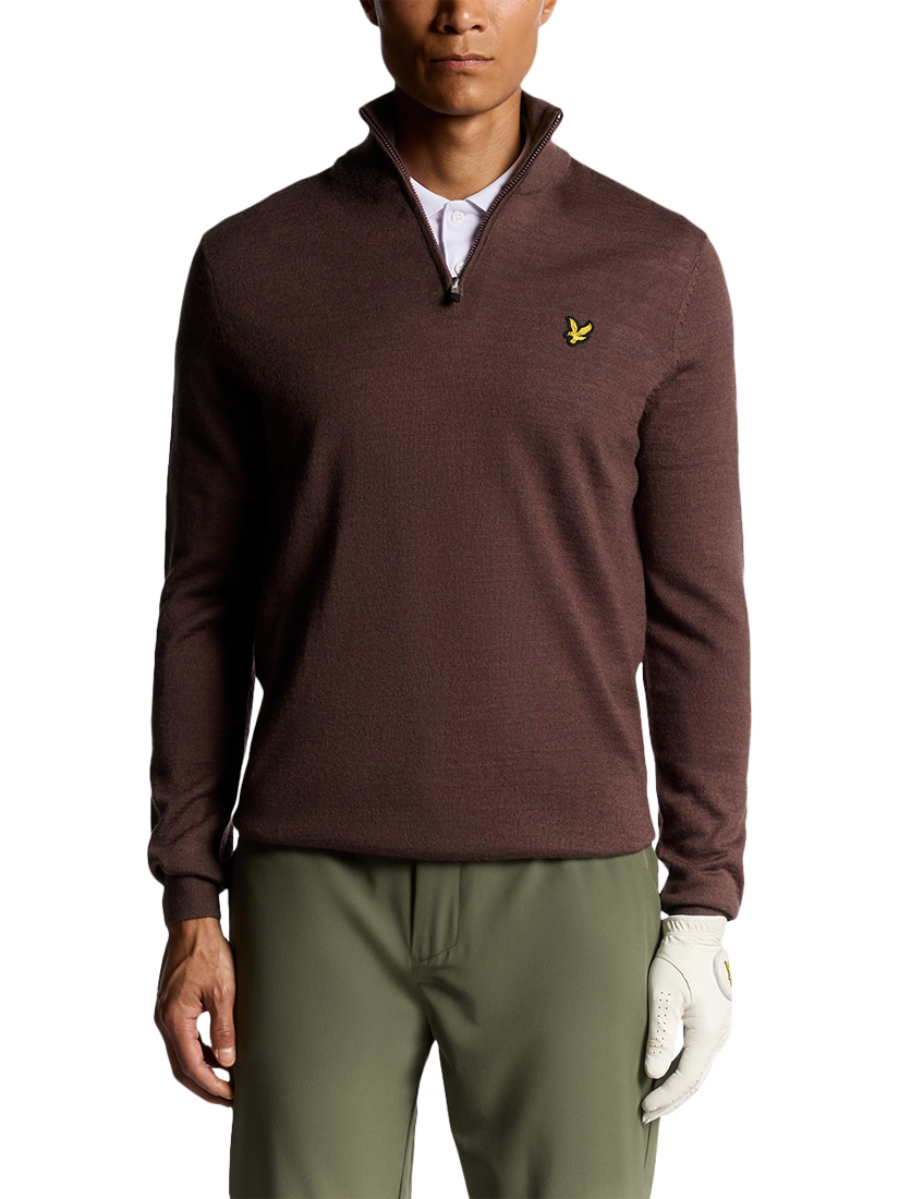 Product image 1 of 6, which shows Lyle & Scott Golf Half Zip Wool Blend Jumper, Berry, XS