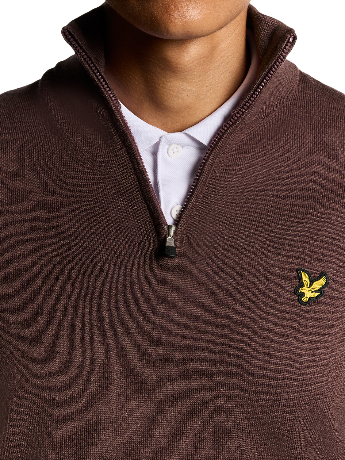 Product image 3 of 6, which shows Lyle & Scott Golf Half Zip Wool Blend Jumper, Berry, XS