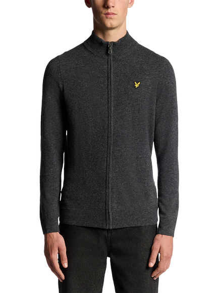 Lyle & Scott Zip Front Lambswool Blend Jumper, 398 Charcoal Marl