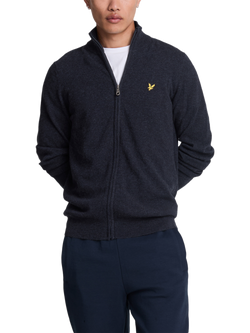 Lyle & Scott Lambswool Blend Zip Through Cardigan, Dark Navy Marl