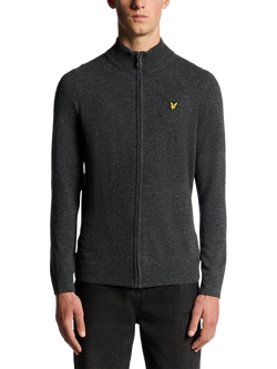 Lyle & Scott Lambswool Blend Zip Through Cardigan, Charcoal Marl