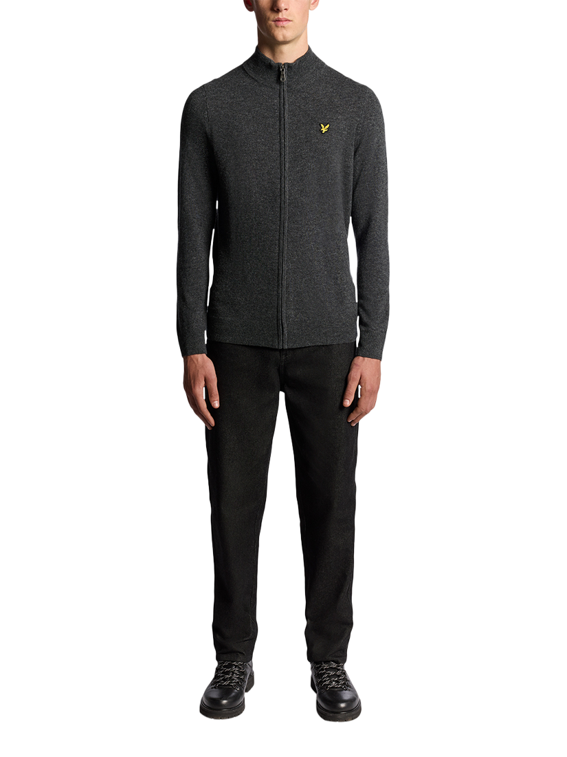 Product image 2 of 6, which shows Lyle & Scott Lambswool Blend Zip Through Cardigan, Charcoal Marl, XXL