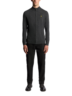 Lyle & Scott Lambswool Blend Zip Through Cardigan - view 2, Charcoal Marl
