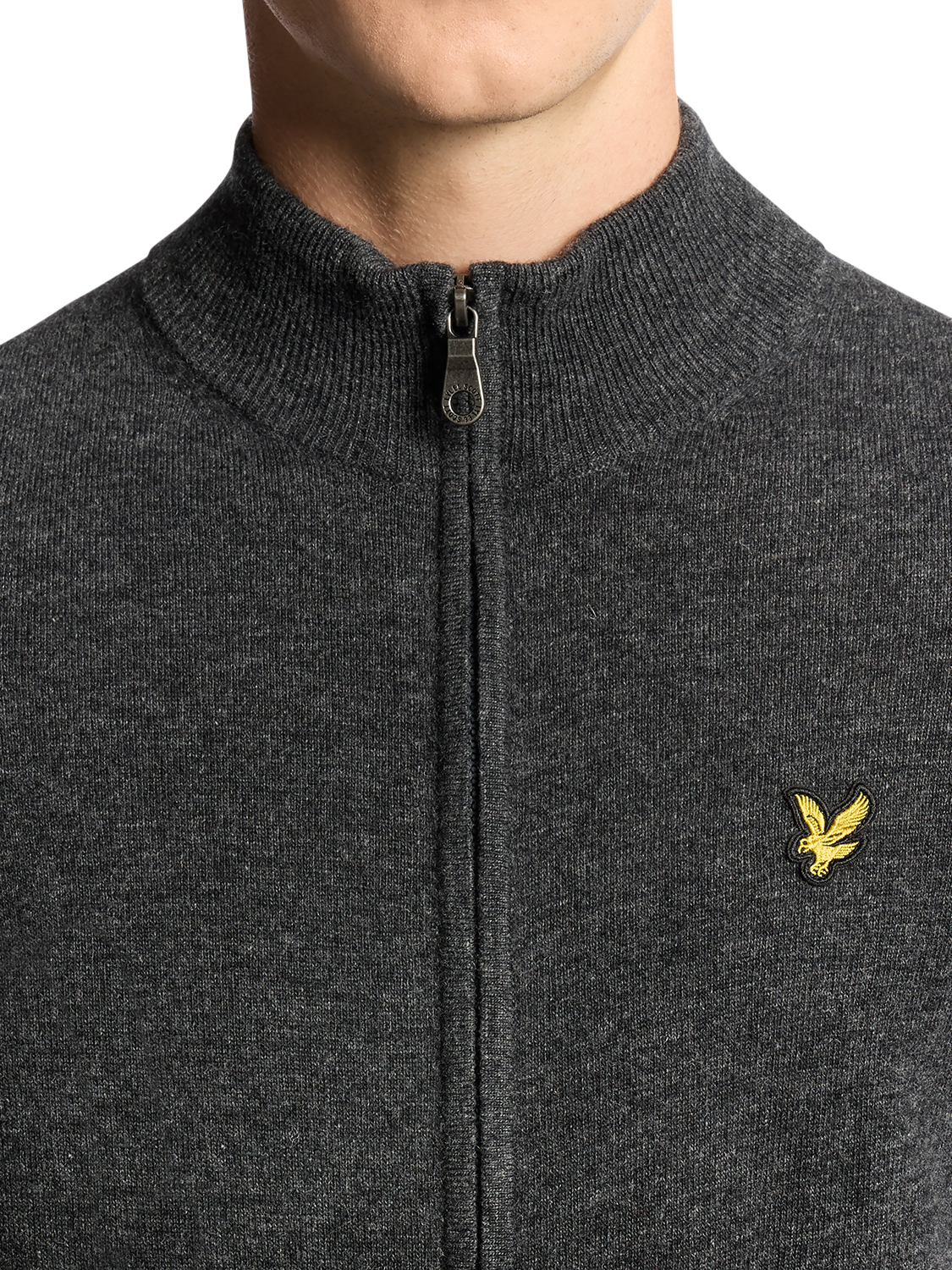 Product image 3 of 6, which shows Lyle & Scott Lambswool Blend Zip Through Cardigan, Charcoal Marl, XXL