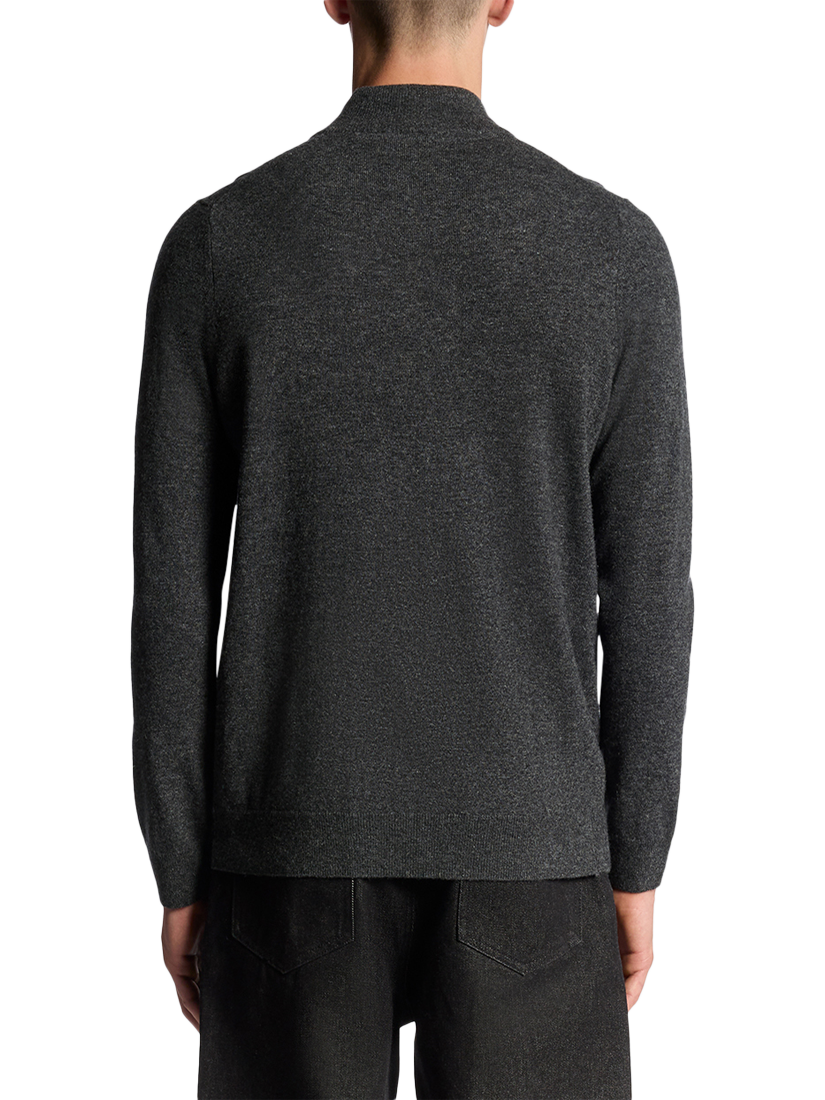 Product image 4 of 6, which shows Lyle & Scott Lambswool Blend Zip Through Cardigan, Charcoal Marl, XXL