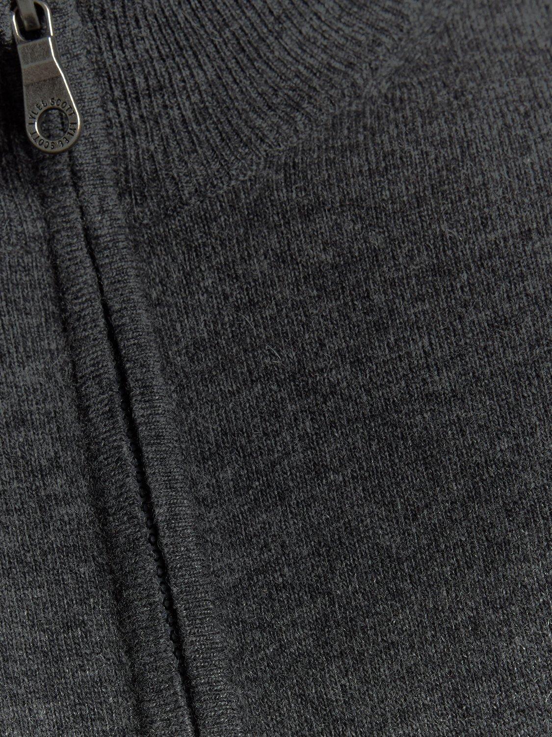 Product image 6 of 6, which shows Lyle & Scott Lambswool Blend Zip Through Cardigan, Charcoal Marl, XXL