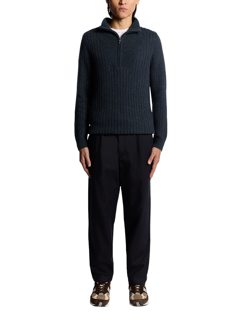 Product image 2 of 6, which shows Lyle & Scott Half Zip Ribbed Lambswool Blend Jumper, Dark Navy Marl, XL