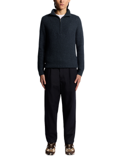 Lyle & Scott Half Zip Ribbed Lambswool Blend Jumper - view 2, Dark Navy Marl