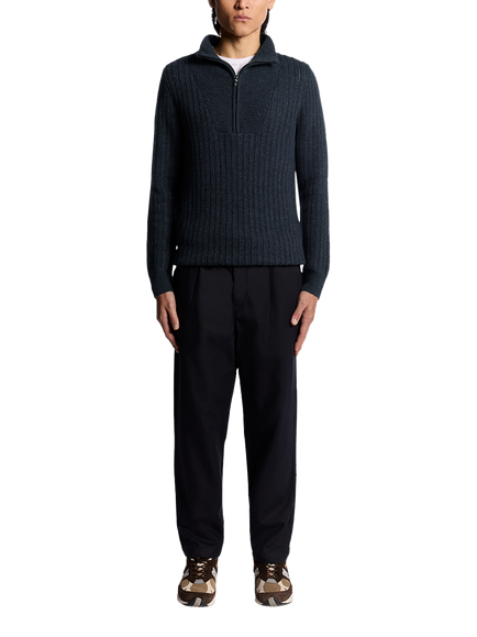 Lyle & Scott Half Zip Ribbed Lambswool Blend Jumper - view 2, Dark Navy Marl