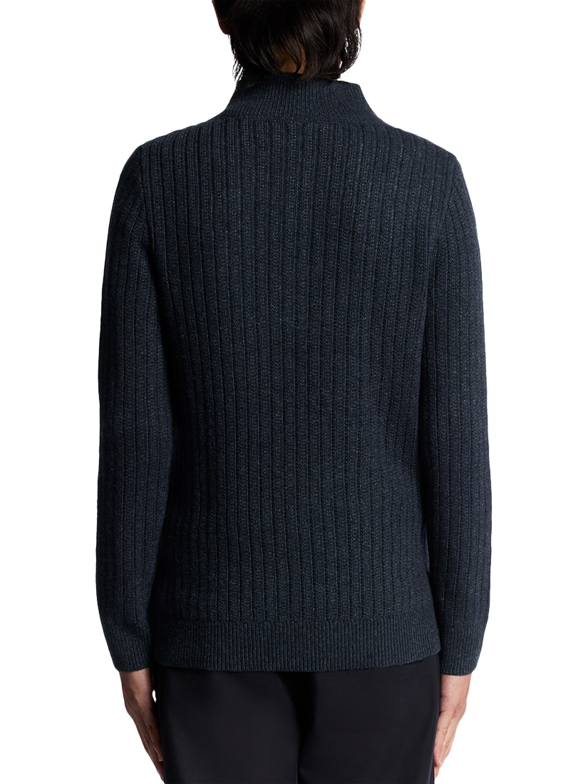 Product image 4 of 6, which shows Lyle & Scott Half Zip Ribbed Lambswool Blend Jumper, Dark Navy Marl, XL