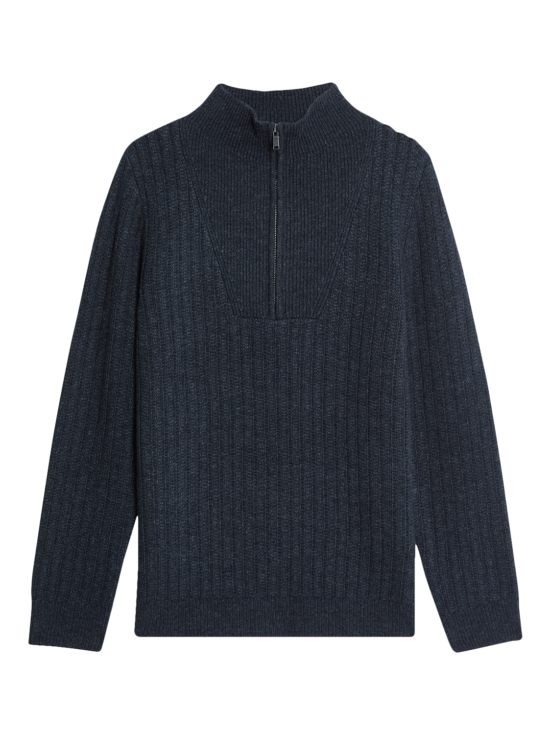 Product image 5 of 6, which shows Lyle & Scott Half Zip Ribbed Lambswool Blend Jumper, Dark Navy Marl, XL