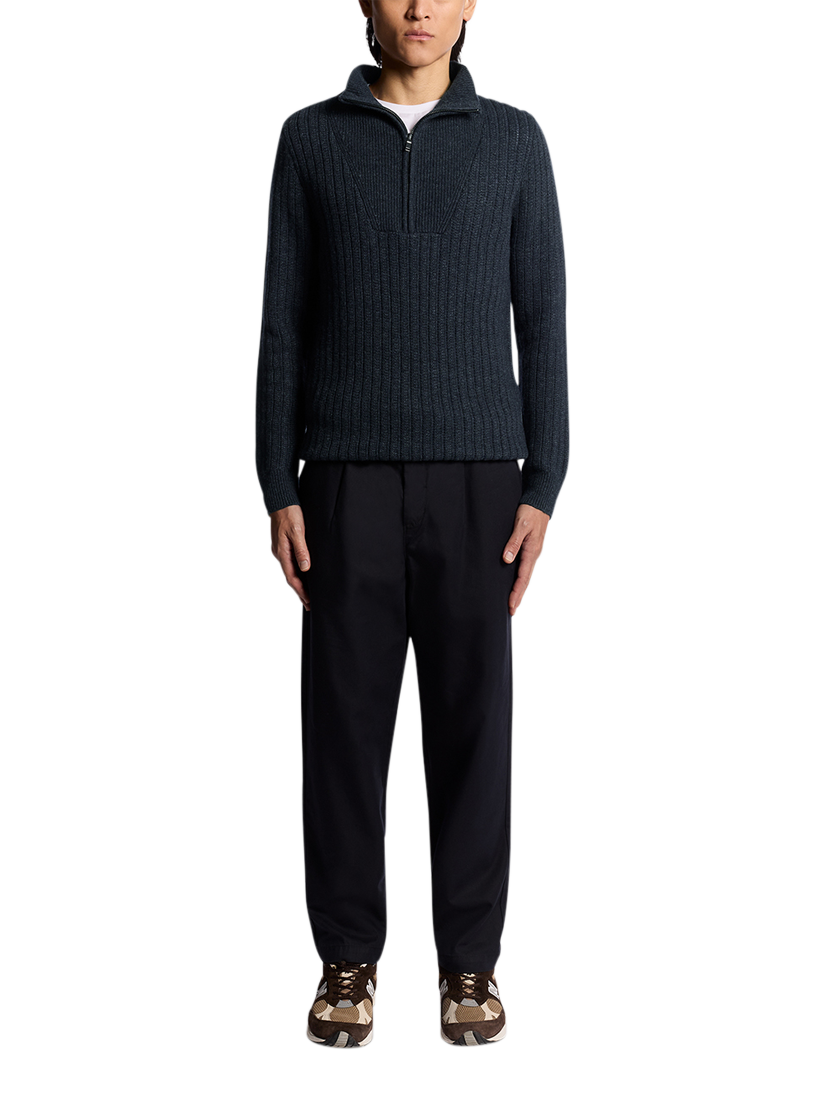 Product image 2 of 6, which shows Lyle & Scott Half Zip Ribbed Lambswool Blend Jumper, Carbon, XXL
