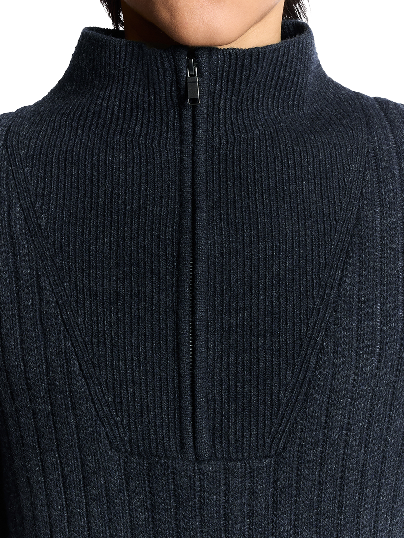 Product image 3 of 6, which shows Lyle & Scott Half Zip Ribbed Lambswool Blend Jumper, Carbon, XXL