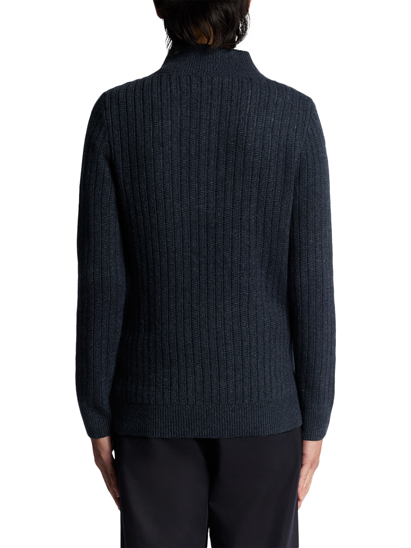 Product image 4 of 6, which shows Lyle & Scott Half Zip Ribbed Lambswool Blend Jumper, Carbon, XXL