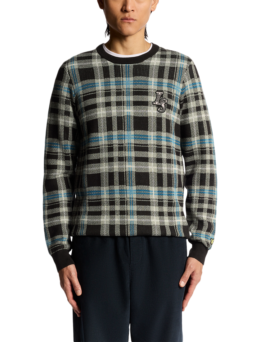 Product image 1 of 6, which shows Lyle & Scott Check Cotton Blend Jumper, Jet Black/Mid Grey, XL