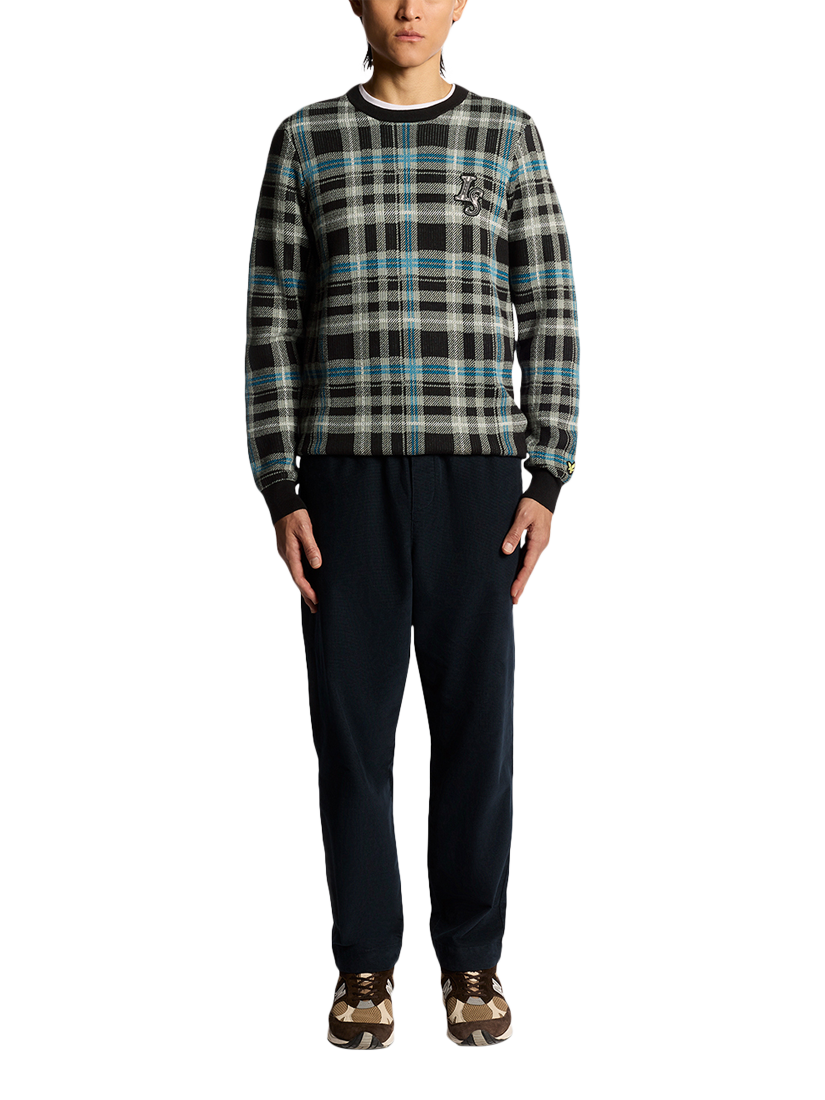 Product image 2 of 6, which shows Lyle & Scott Check Cotton Blend Jumper, Jet Black/Mid Grey, XL