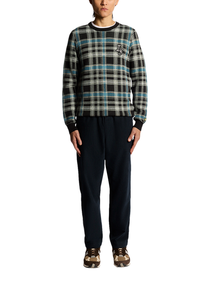 Lyle & Scott Check Cotton Blend Jumper - view 2, Jet Black/Mid Grey