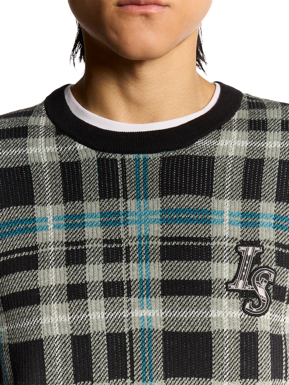 Product image 3 of 6, which shows Lyle & Scott Check Cotton Blend Jumper, Jet Black/Mid Grey, XL