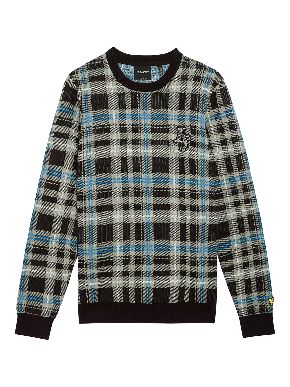 Product image 5 of 6, which shows Lyle & Scott Check Cotton Blend Jumper, Jet Black/Mid Grey, XL