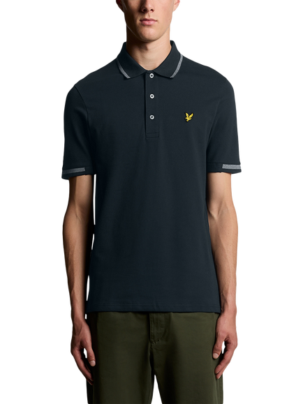 Lyle & Scott Cotton Blend Birdseye Short Sleeve Collar Polo Shirt, Dark Navy/Ash Lilac