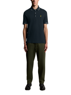 Lyle & Scott Cotton Blend Birdseye Short Sleeve Collar Polo Shirt - view 2, Dark Navy/Ash Lilac