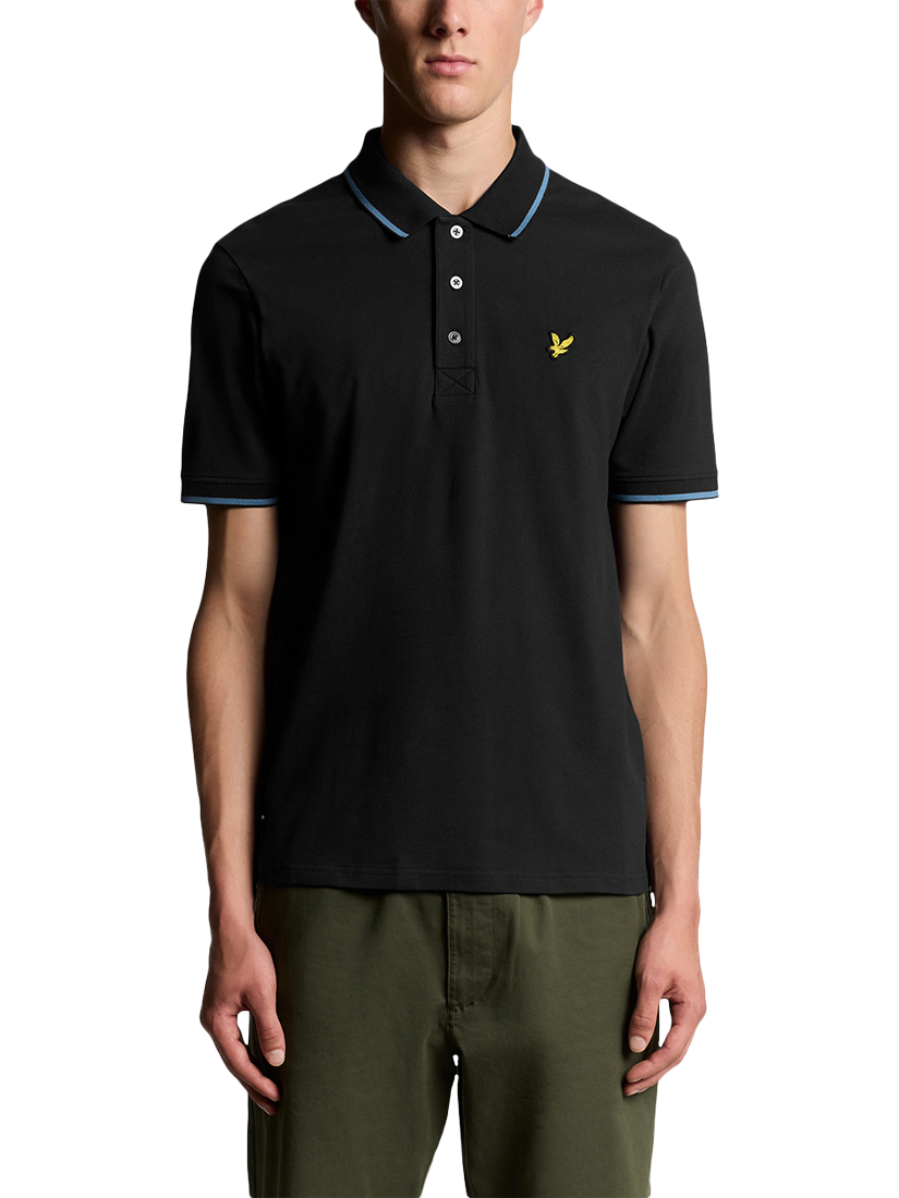 Product image 1 of 6, which shows Lyle & Scott Regular Fit Cotton Polo Shirt, Black Ice/Ocean Sky, XXL