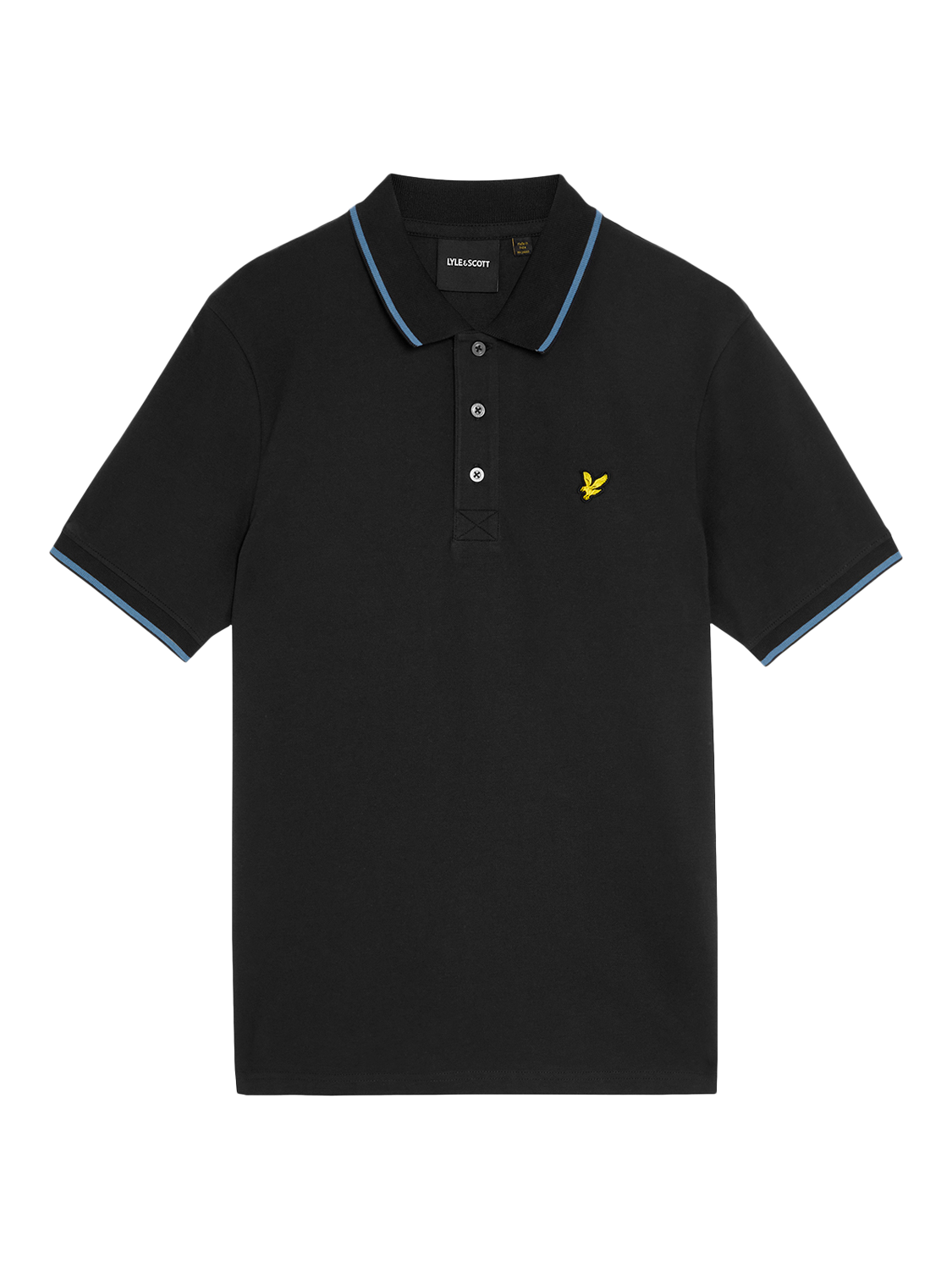 Product image 5 of 6, which shows Lyle & Scott Regular Fit Cotton Polo Shirt, Black Ice/Ocean Sky, XXL