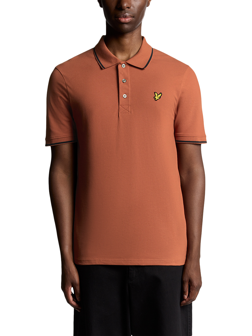 Product image 1 of 6, which shows Lyle & Scott Regular Fit Tipped Polo Shirt, Brick/Dark Navy, XS