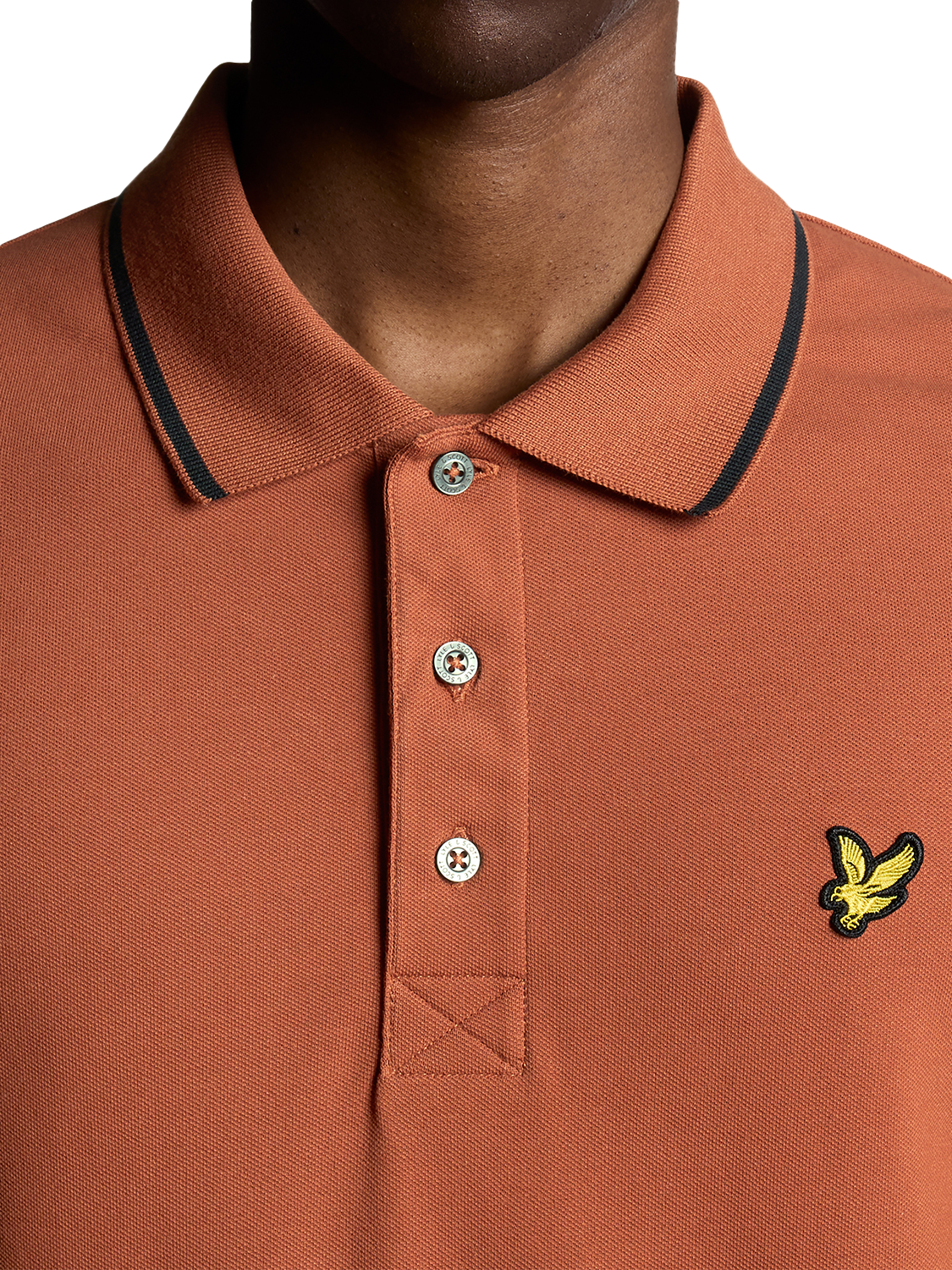 Product image 3 of 6, which shows Lyle & Scott Regular Fit Tipped Polo Shirt, Brick/Dark Navy, XS