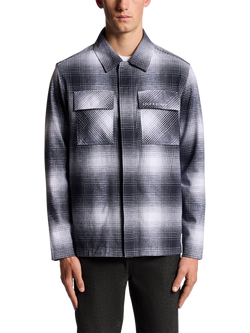 Lyle & Scott Ombre Check Cotton Overshirt, Night Sky/White