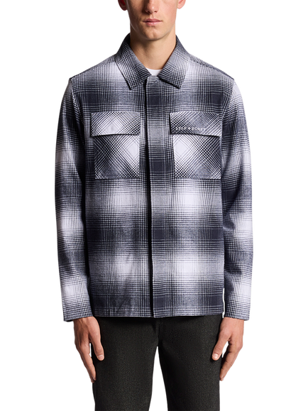 Lyle & Scott Ombre Check Cotton Overshirt, Night Sky/White