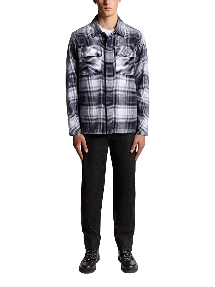 Product image 2 of 6, which shows Lyle & Scott Ombre Check Cotton Overshirt, Night Sky/White, XXL