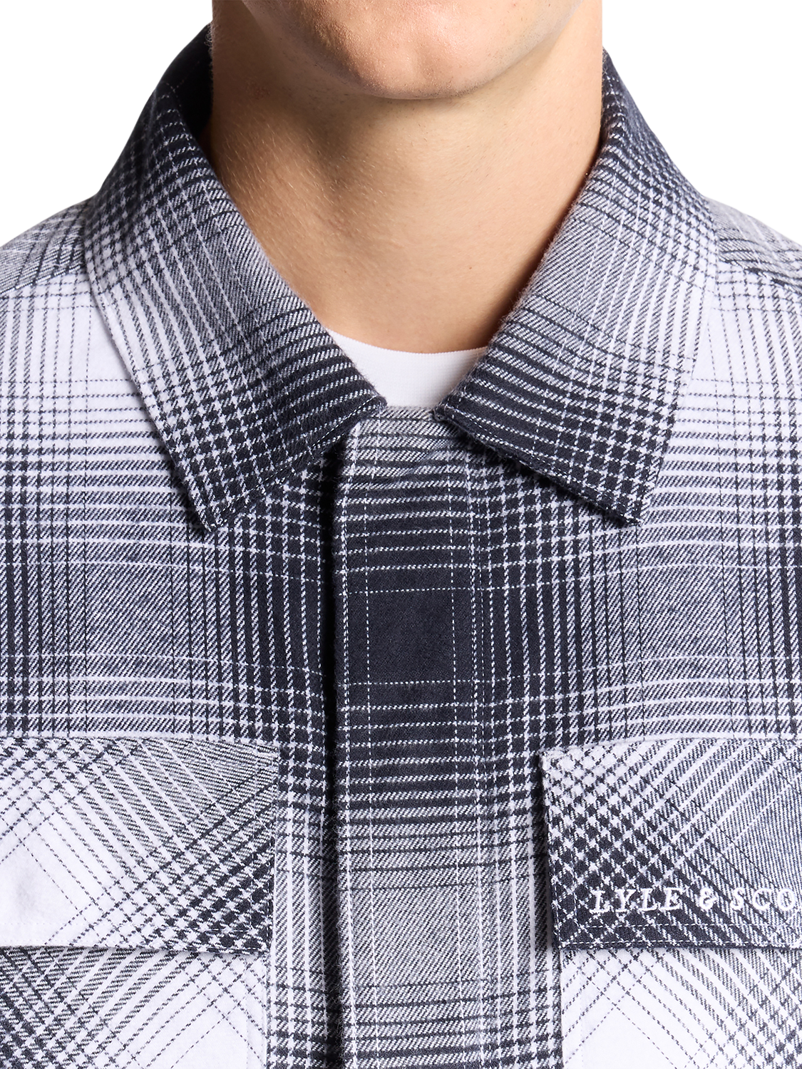 Product image 3 of 6, which shows Lyle & Scott Ombre Check Cotton Overshirt, Night Sky/White, XXL