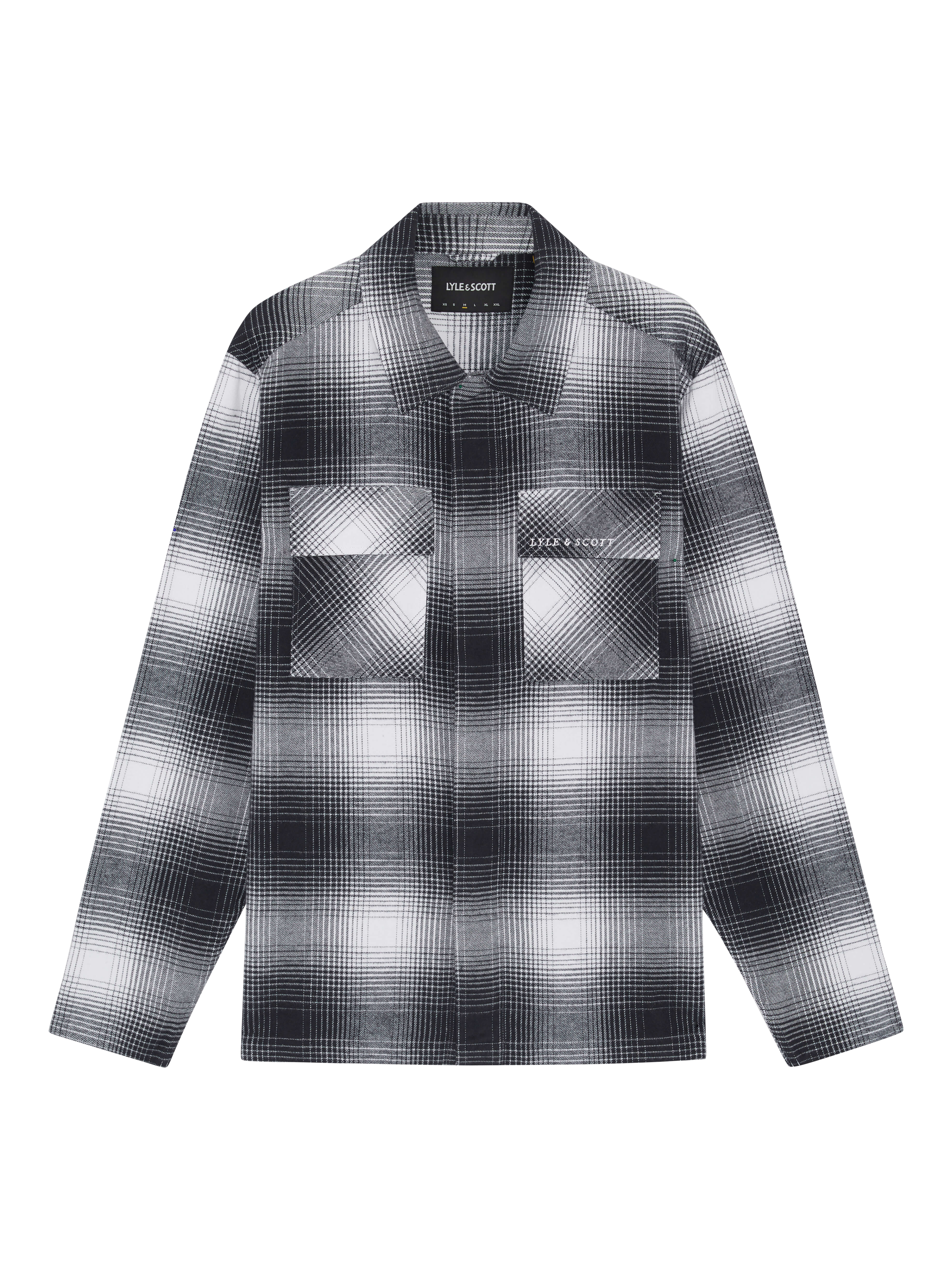 Product image 5 of 6, which shows Lyle & Scott Ombre Check Cotton Overshirt, Night Sky/White, XXL