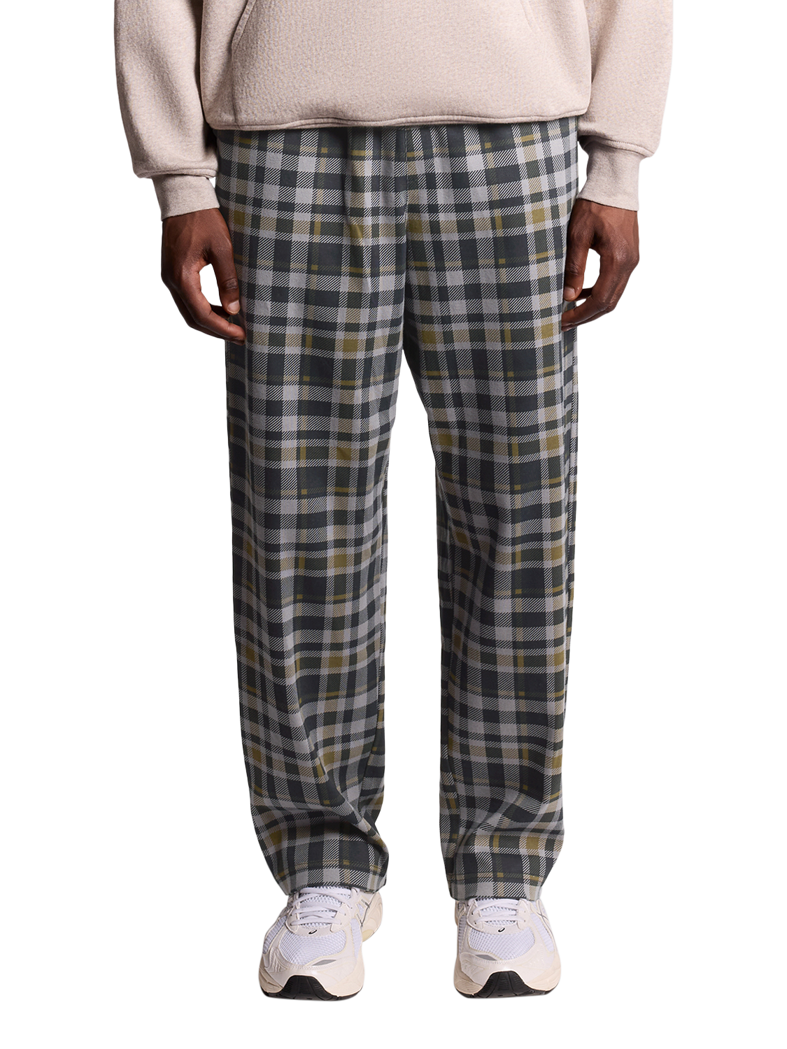 Product image 2 of 6, which shows Lyle & Scott Check Cotton Blend Trousers, Olive, XS