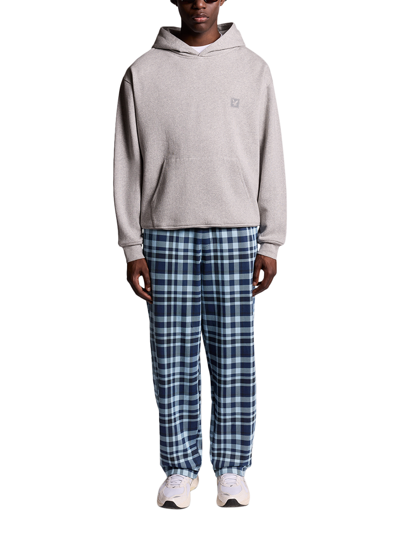 Product image 1 of 6, which shows Lyle & Scott Check Cotton Blend Trousers, Navy, XS