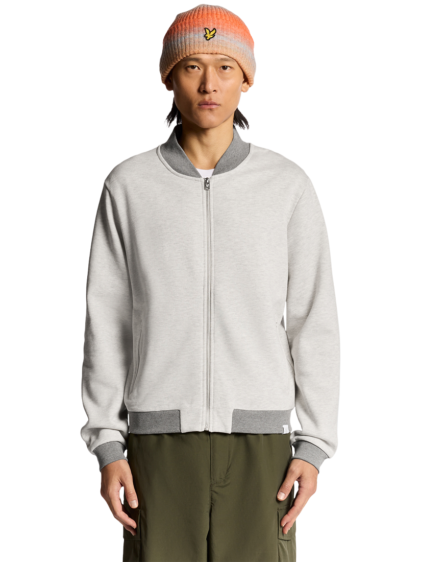 Product image 1 of 6, which shows Lyle & Scott Zip Front Cotton Bomber Jacket, Light Grey Marl, XS