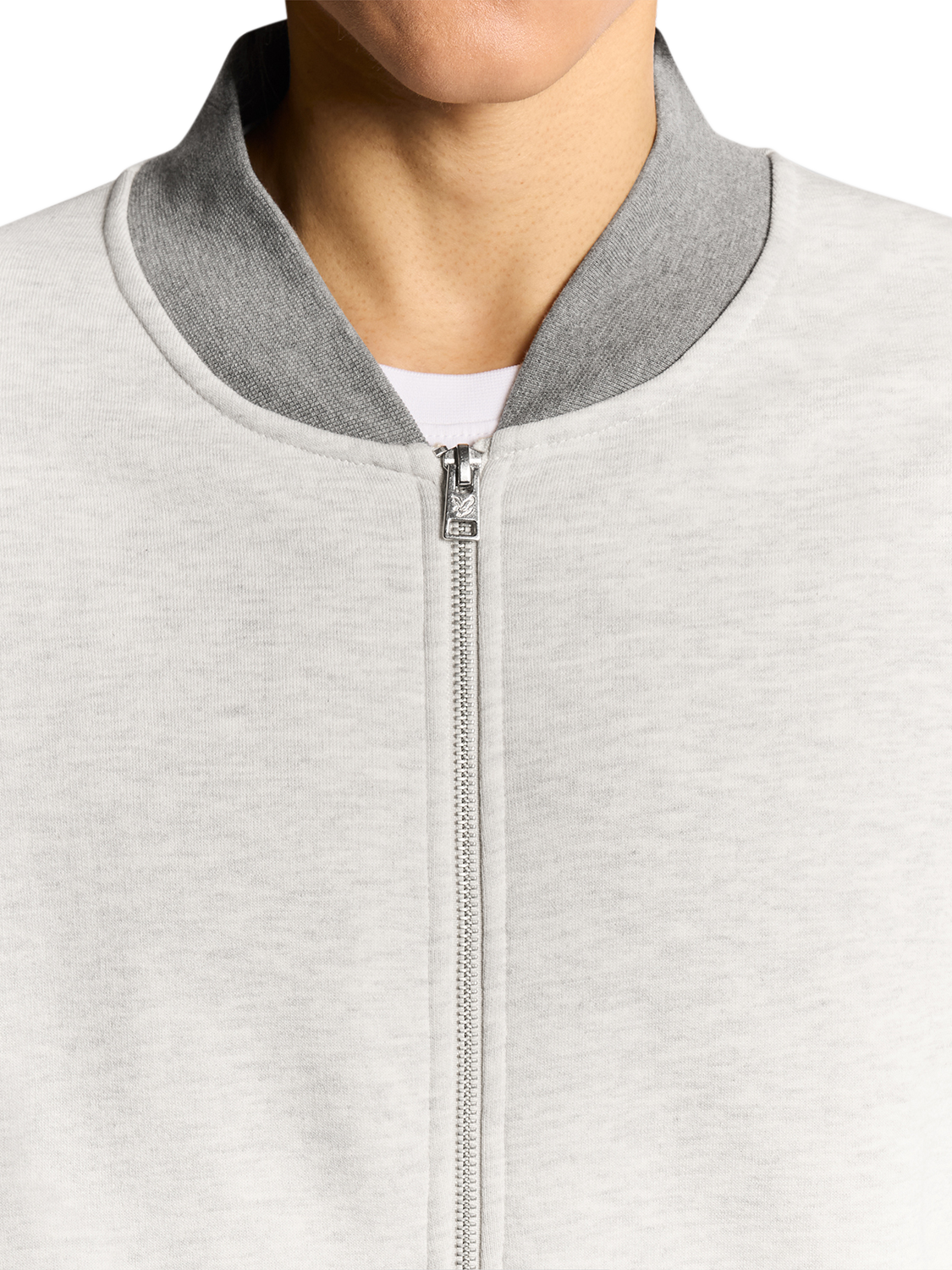 Product image 3 of 6, which shows Lyle & Scott Zip Front Cotton Bomber Jacket, Light Grey Marl, XS