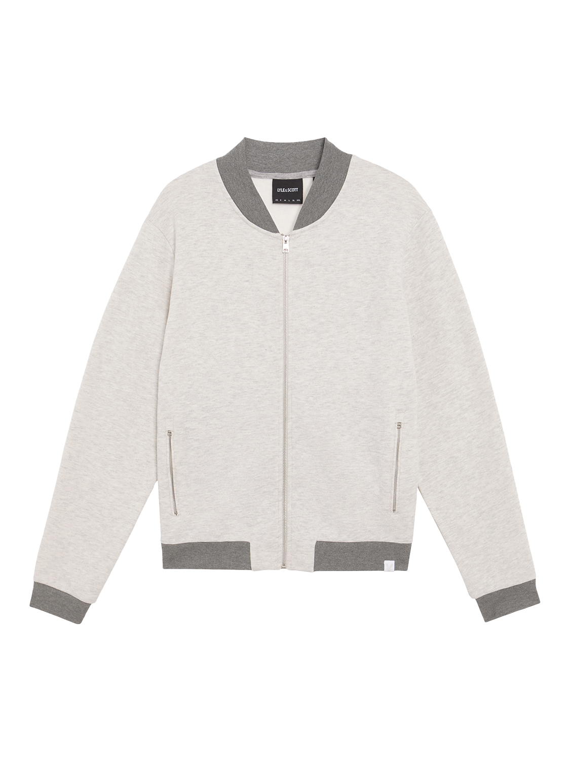 Product image 5 of 6, which shows Lyle & Scott Zip Front Cotton Bomber Jacket, Light Grey Marl, XS
