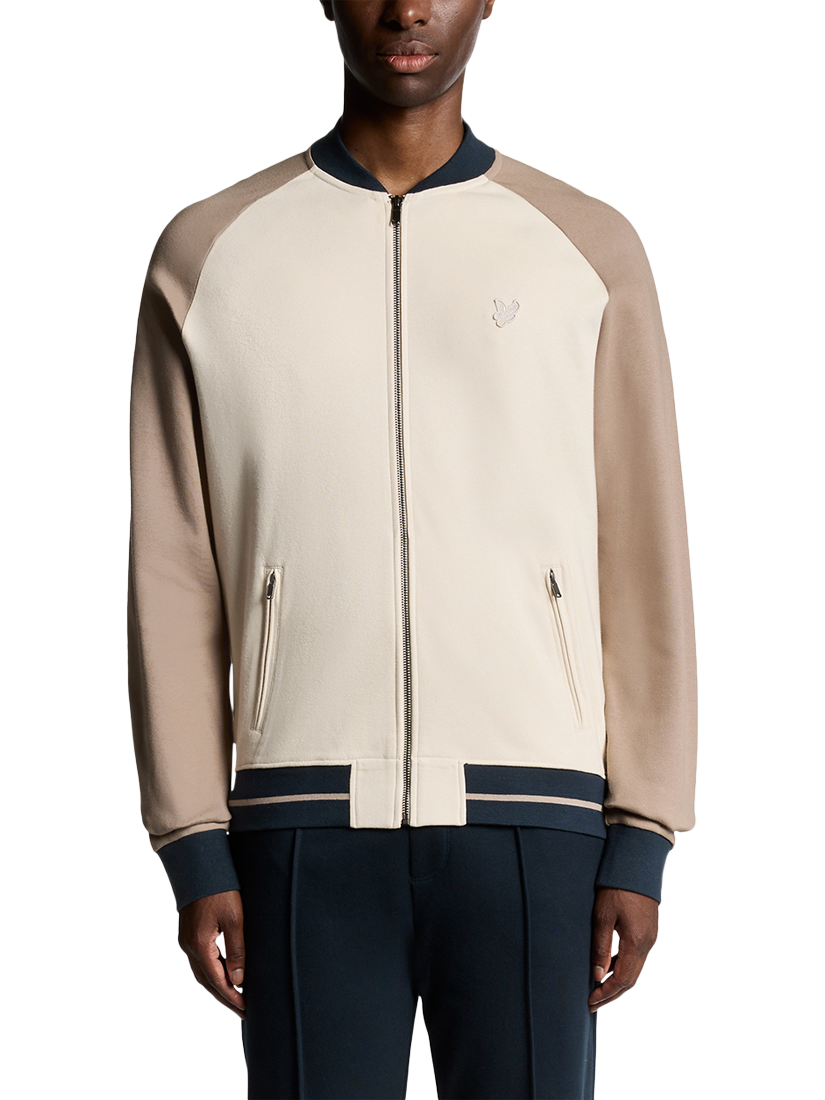 Product image 1 of 6, which shows Lyle & Scott Interlock Zip Front Cotton Bomber Jacket, Cobblestone, XS