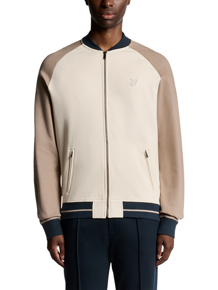 Lyle & Scott Interlock Zip Front Cotton Bomber Jacket, Cobblestone