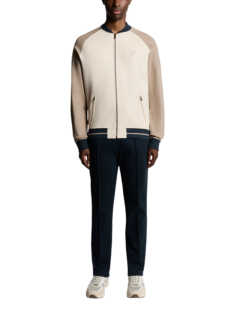 Product image 2 of 6, which shows Lyle & Scott Interlock Zip Front Cotton Bomber Jacket, Cobblestone, XS