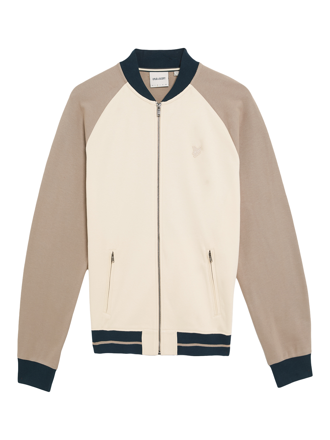 Product image 5 of 6, which shows Lyle & Scott Interlock Zip Front Cotton Bomber Jacket, Cobblestone, XS