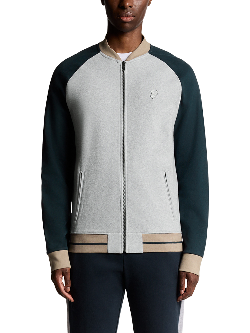 Product image 1 of 6, which shows Lyle & Scott Interlock Zip Front Cotton Bomber Jacket, Carbon, XS