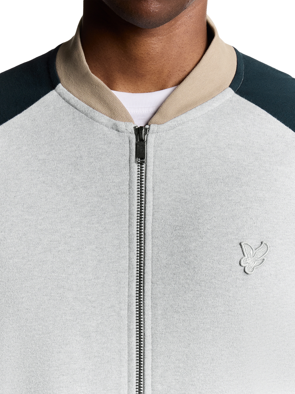 Product image 3 of 6, which shows Lyle & Scott Interlock Zip Front Cotton Bomber Jacket, Carbon, XS