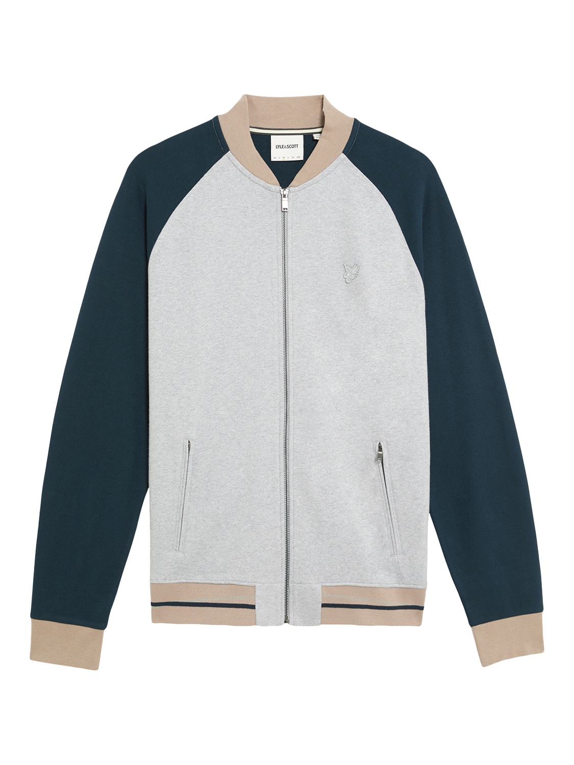 Product image 5 of 6, which shows Lyle & Scott Interlock Zip Front Cotton Bomber Jacket, Carbon, XS