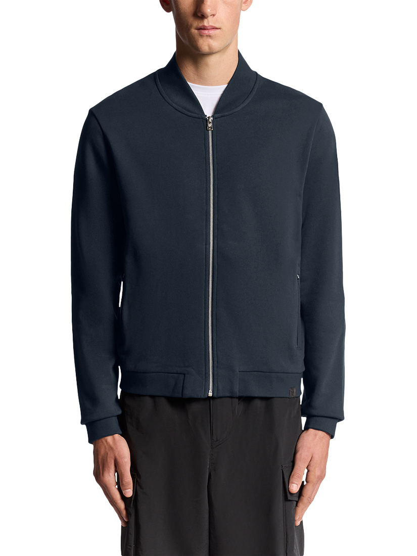 Product image 1 of 6, which shows Lyle & Scott Zip Front Cotton Bomber Jacket, Dark Navy, XS