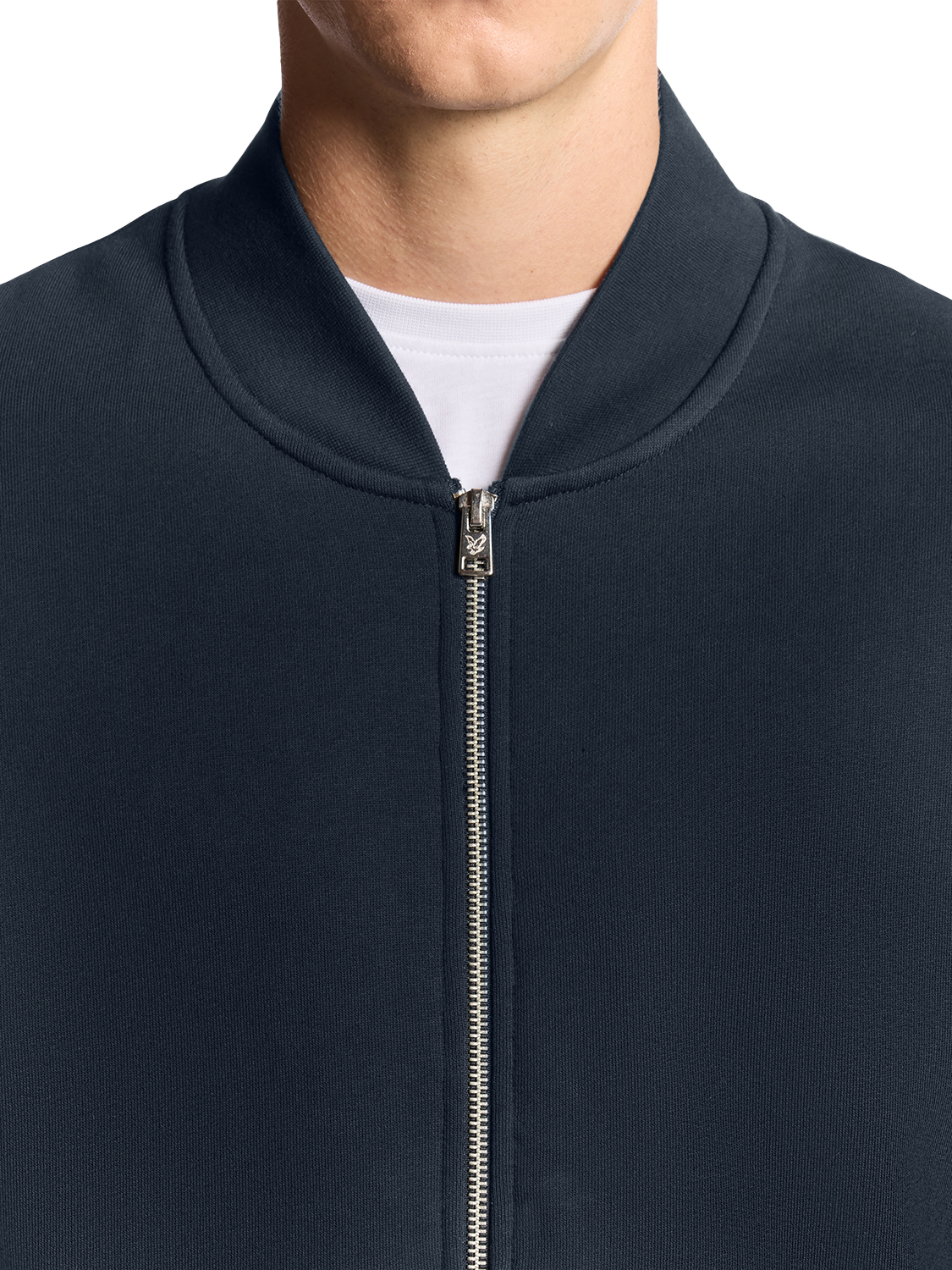 Product image 3 of 6, which shows Lyle & Scott Zip Front Cotton Bomber Jacket, Dark Navy, XS
